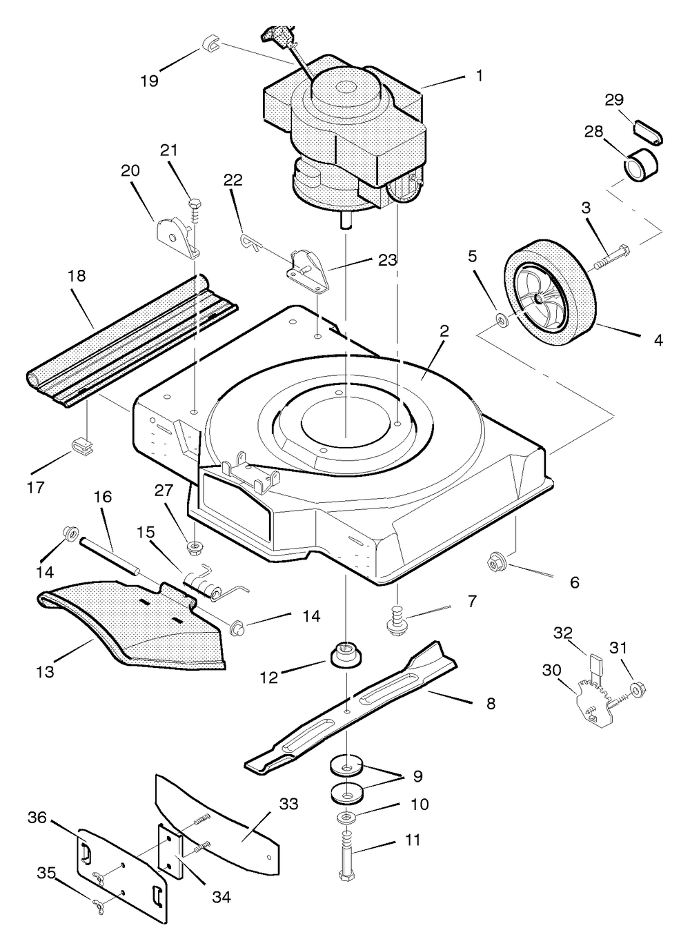Mower Housing Assembly Diagram and Parts List for 22275X92A 1996 Briggs and Stratton Lawn Mower